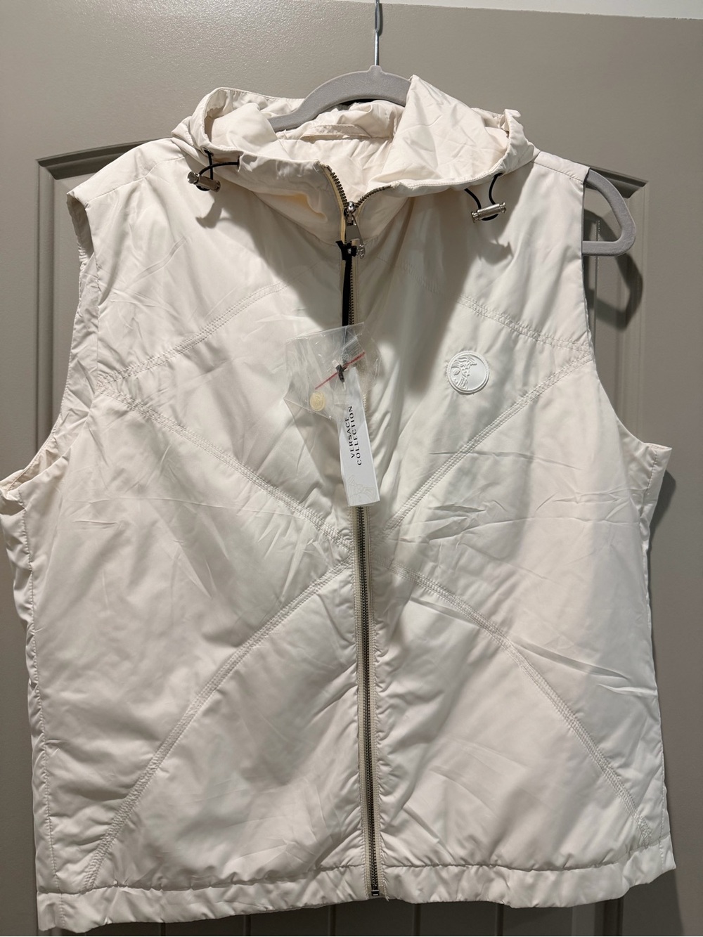 Versace Cream Hooded Quilted Sleeveless Vest